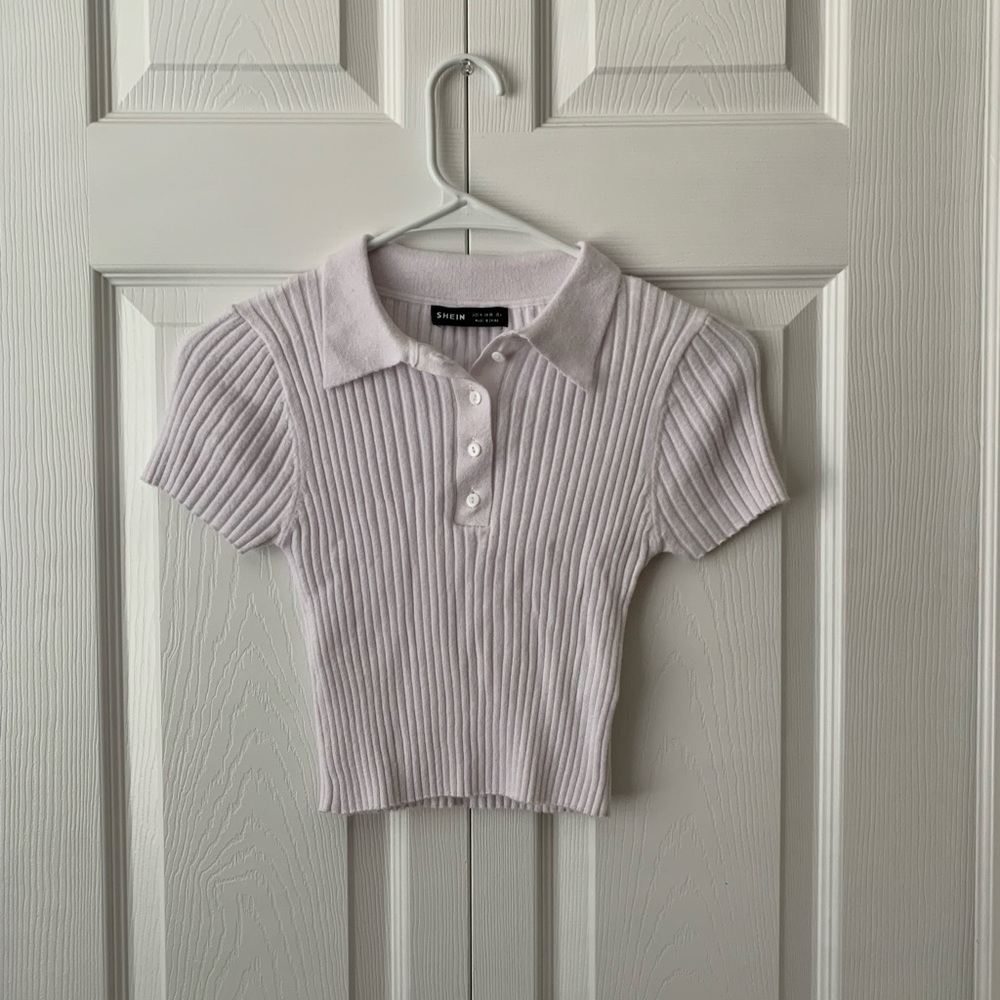White collared baby tee medium